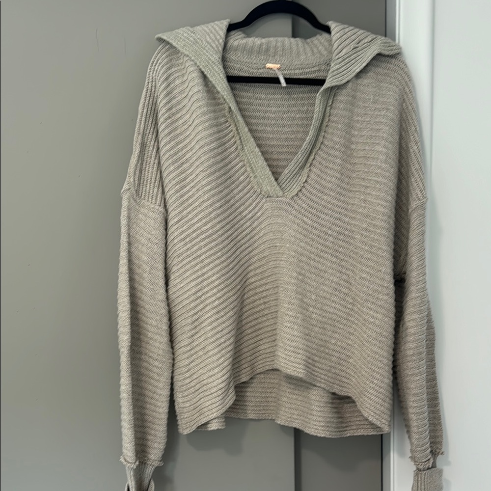 Free People Cozy Ribbed Knit Sweater in Gray medium